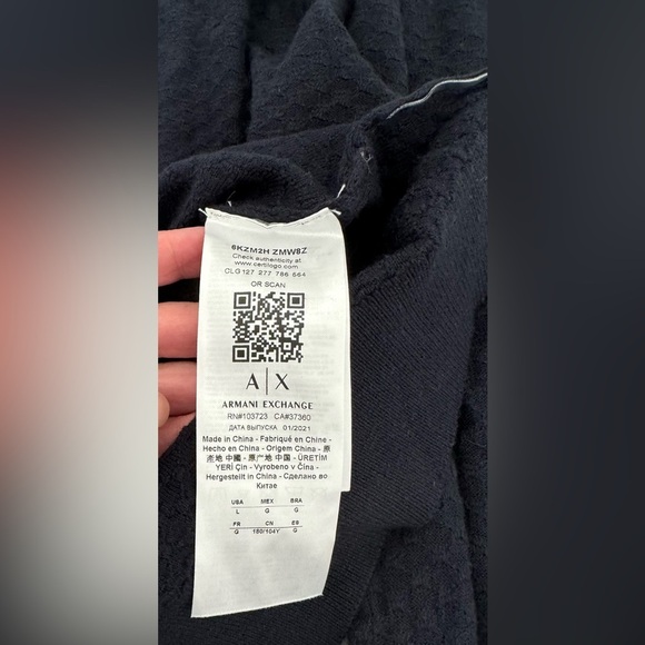 Armani Exchange Navy Textured Crew Neck Sweater Silk Blend Soft Luxe NWT Large - Picture 5 of 8
